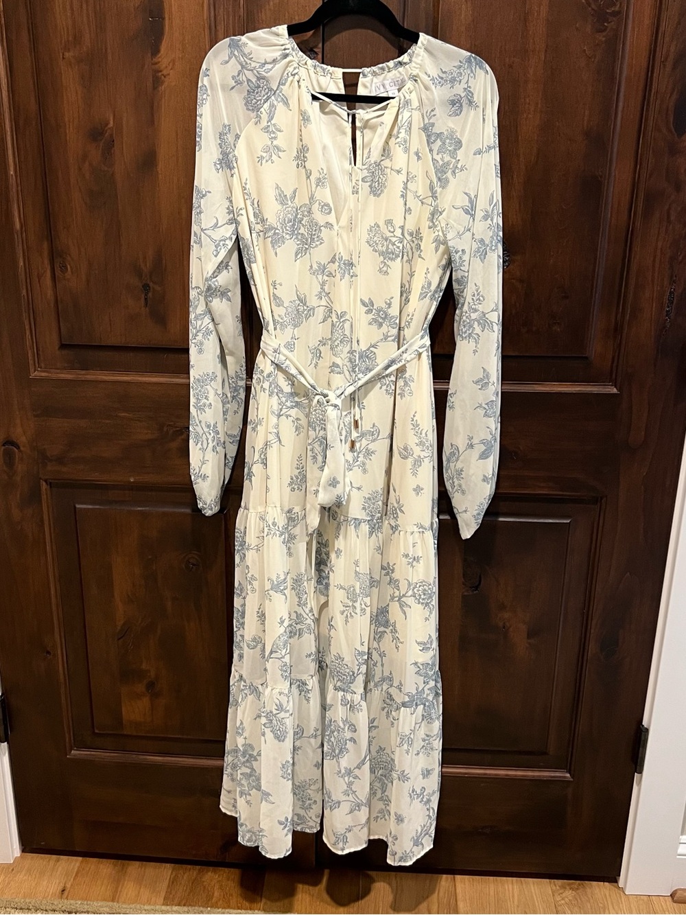 Ivy City Co Imogene Cream Maxi Dress with Blue Toile Floral Print - Picture 2 of 6